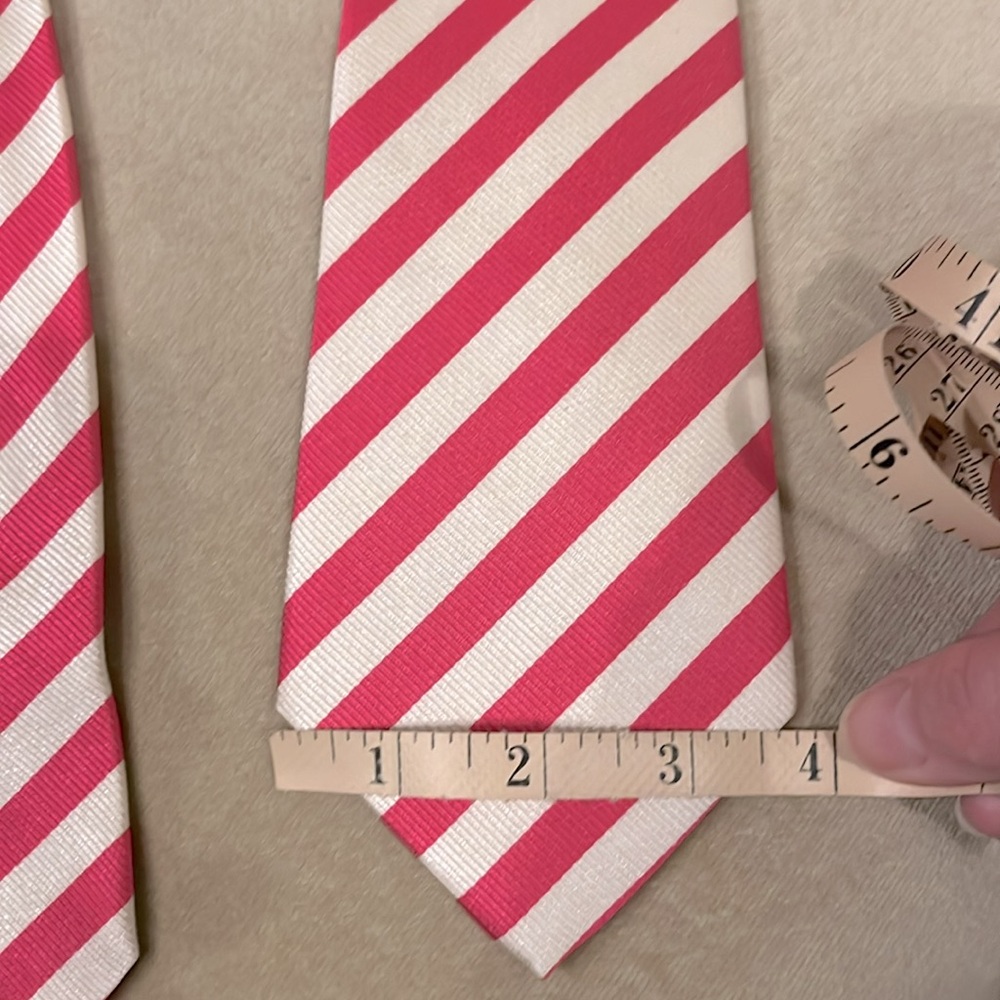 Vintage VICOMTE ARTHUR PALM BEACH Pink & White silk striped men’s necktie 3.75” - Picture 6 of 6